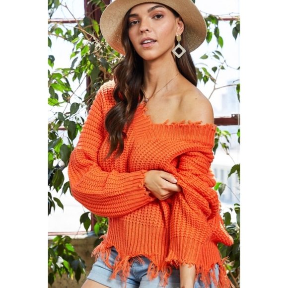 !!! SALE  --- FRAYED ORANGE SWEATER - Picture 4 of 14